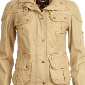 Barbour National Trails Leather Jacket, Off White Size 6